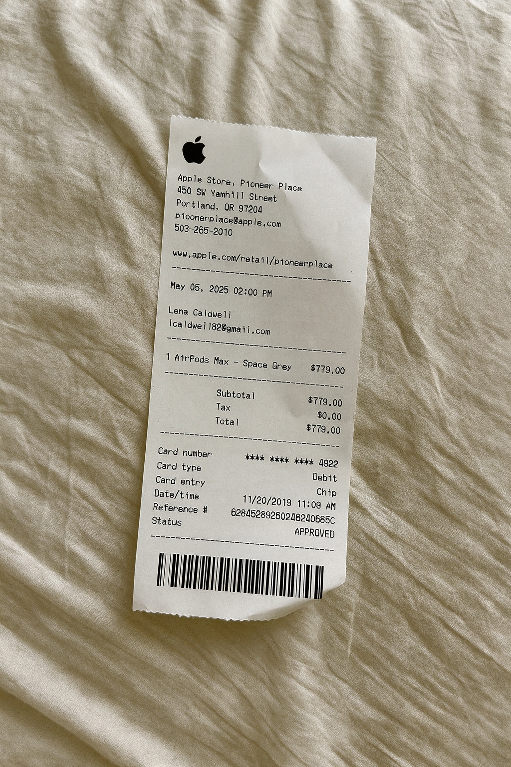 Receipt on surface — AI generated