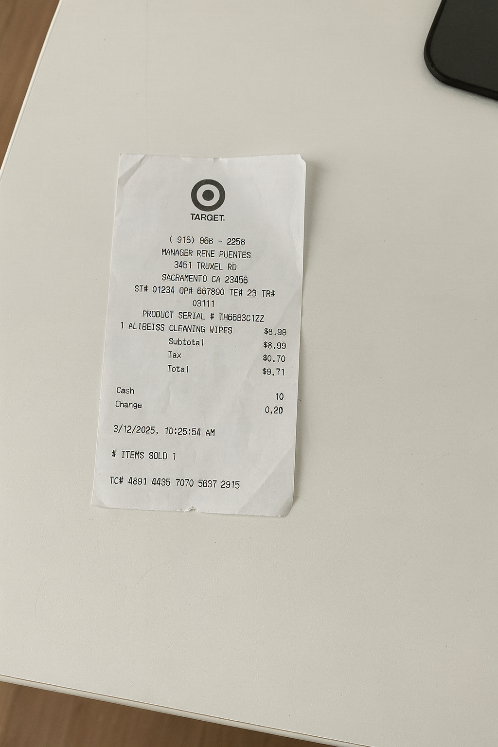 Target receipt on White Desk — AI generated