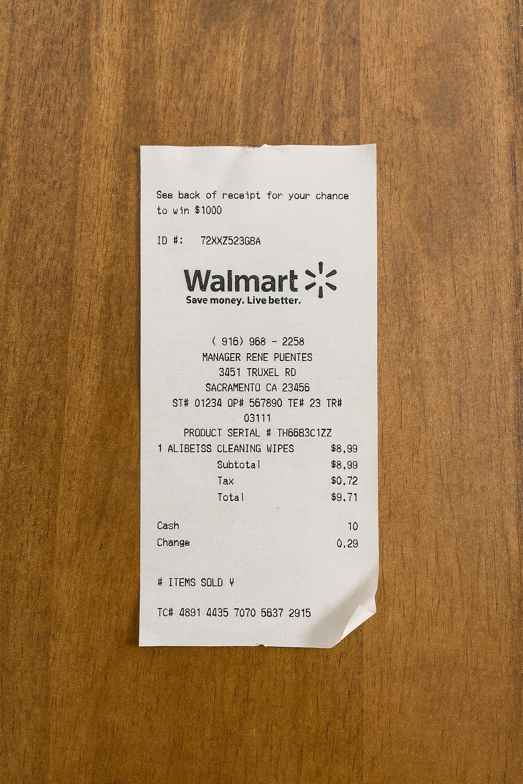 Walmart receipt on Wooden Desk — AI generated