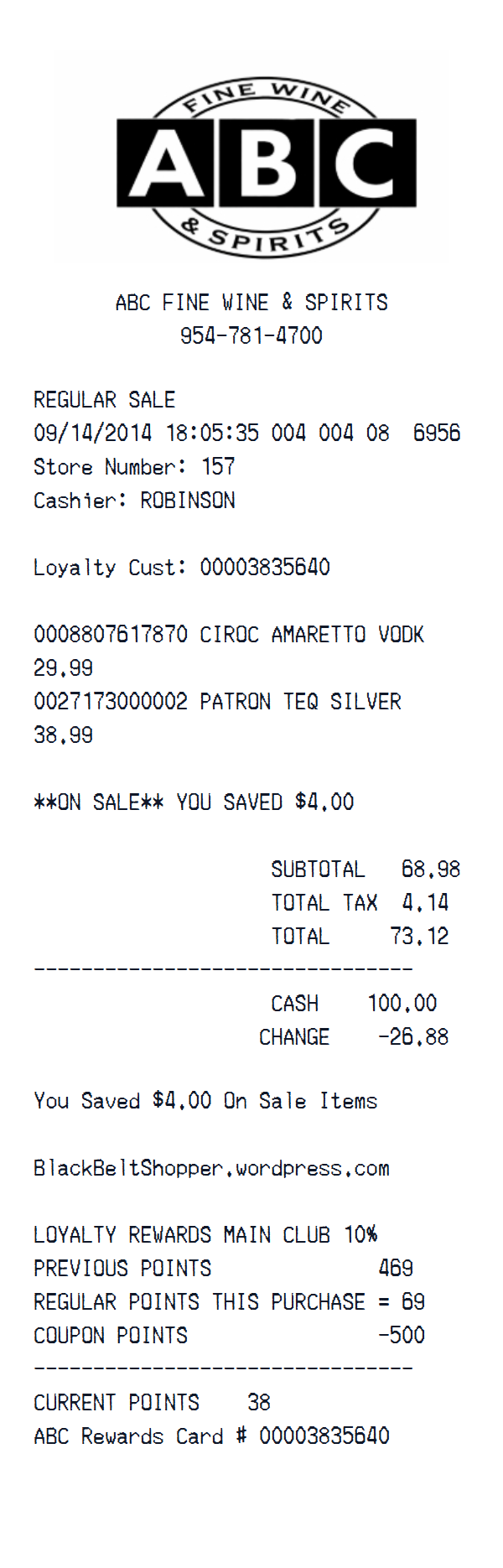 ABC Fine Wine & Spirits receipt example