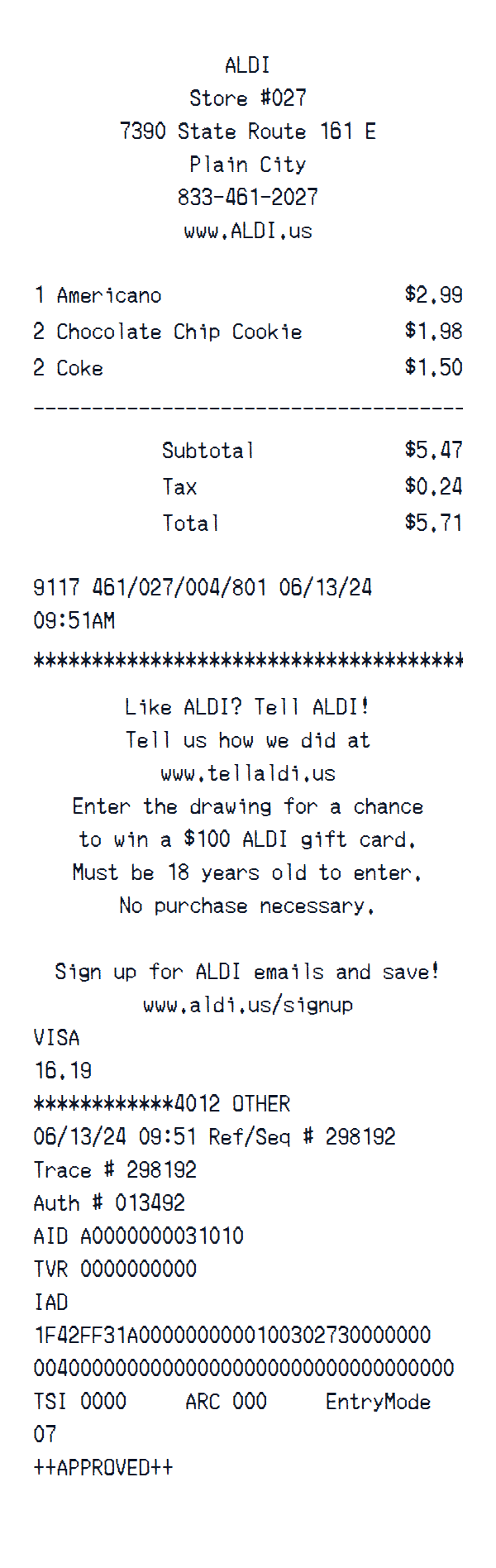 ALDI receipt example