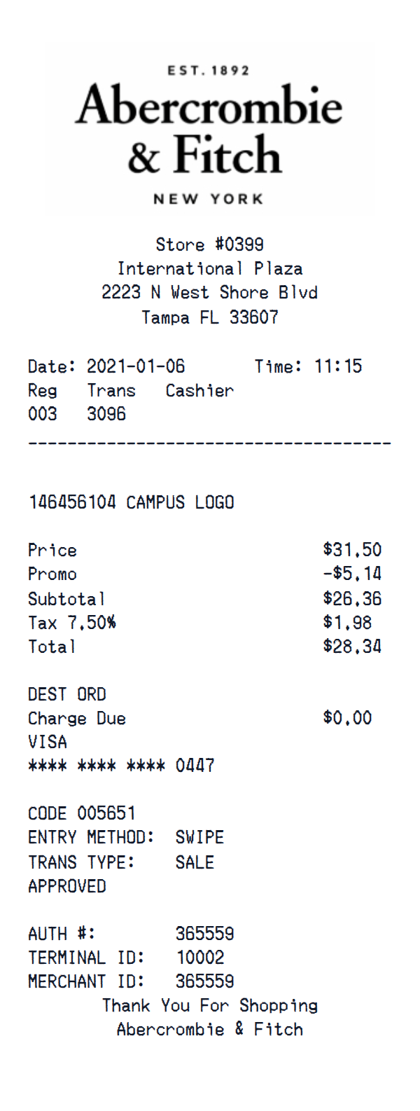 Abercrombie & Fitch Receipt preview