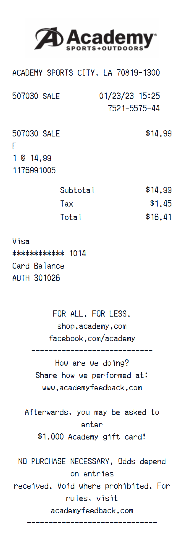 Academy Sports + Outdoors Receipt preview