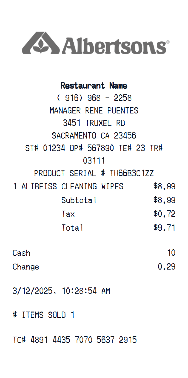 Albertsons receipt example