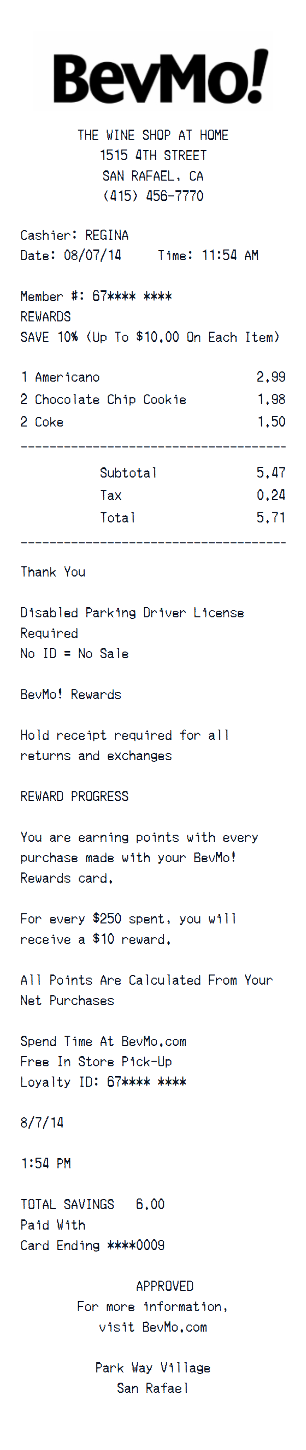 BevMo! receipt example