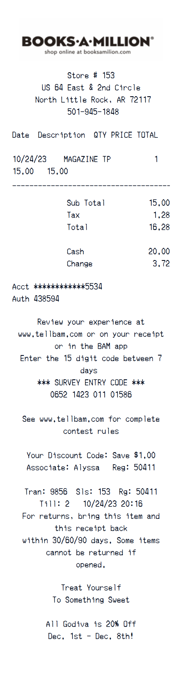 Books-A-Million Receipt receipt example