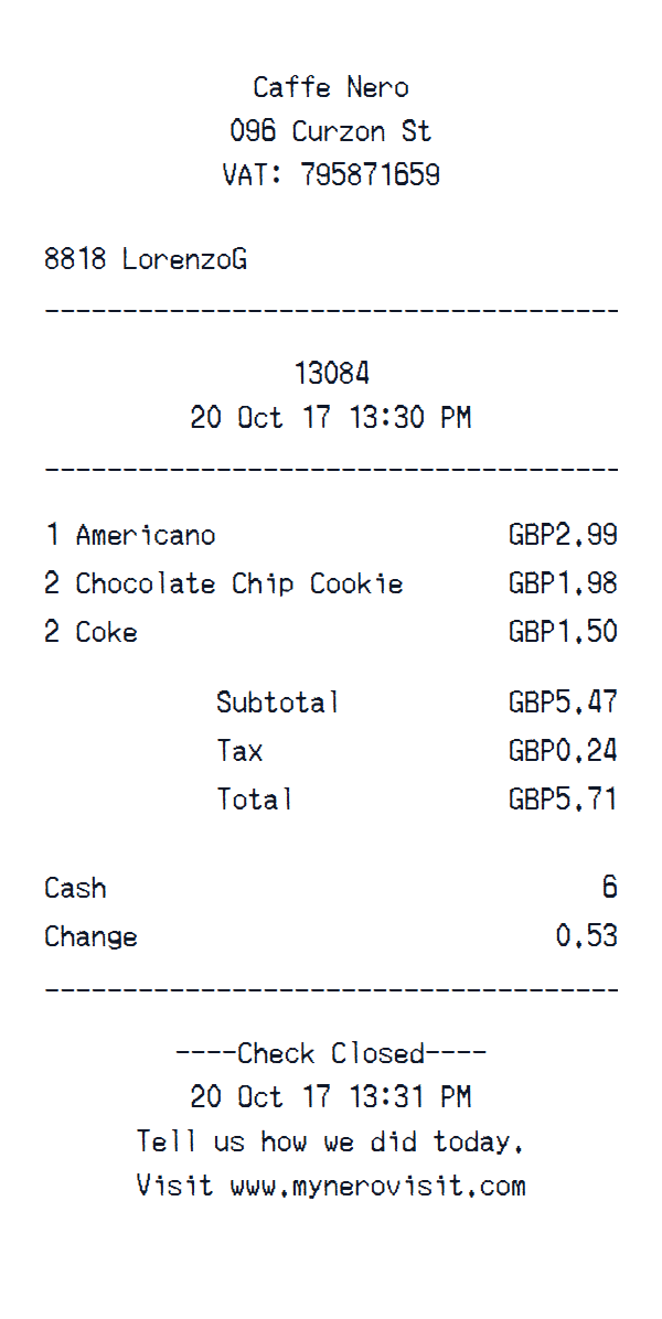 Caffè Nero Receipt preview