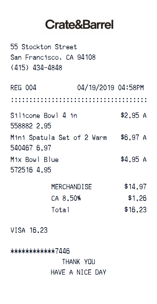 Crate&Barrel Receipt preview