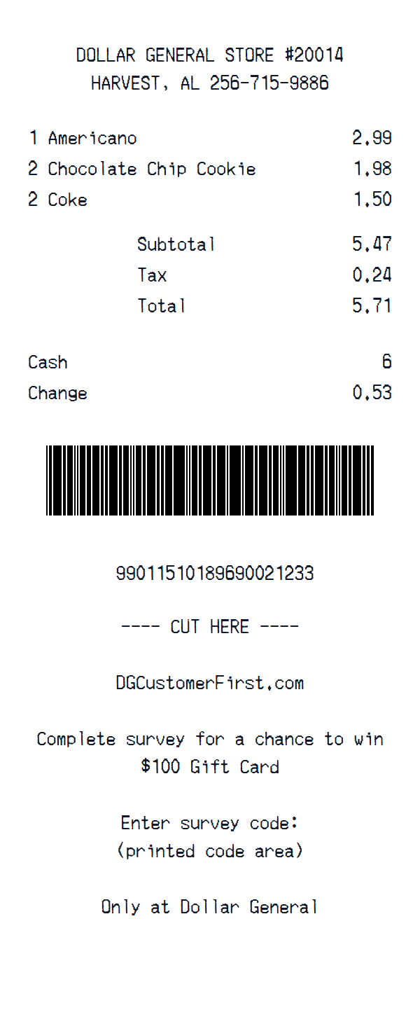 Dollar General Receipt preview