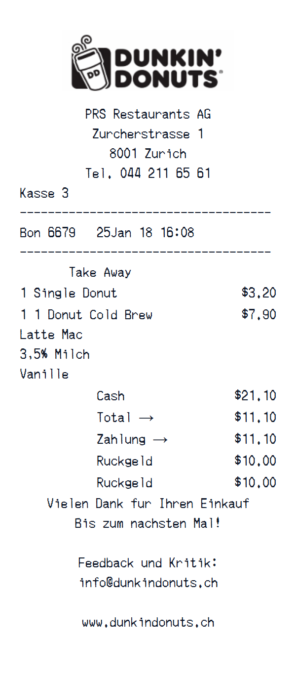 Dunkin’ Donuts Receipt preview