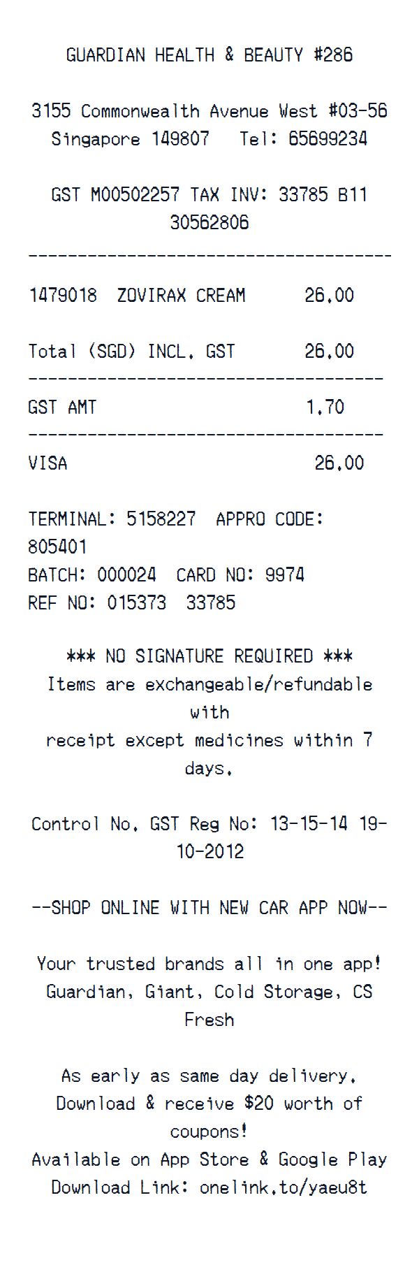 Guardian Health & Beauty Receipt preview