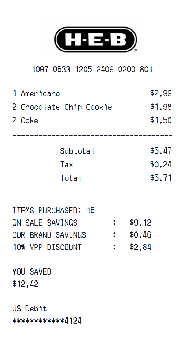 H-E-B Receipt preview