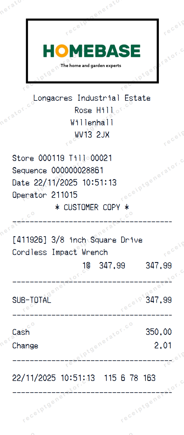 Homebase Receipt Template Homebase receipt template preview — realistic Homebase receipt with items, prices, tax, and payment details