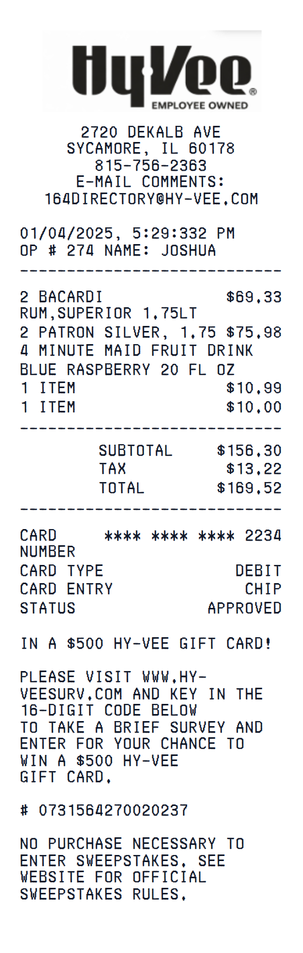 Hy-Vee receipt example