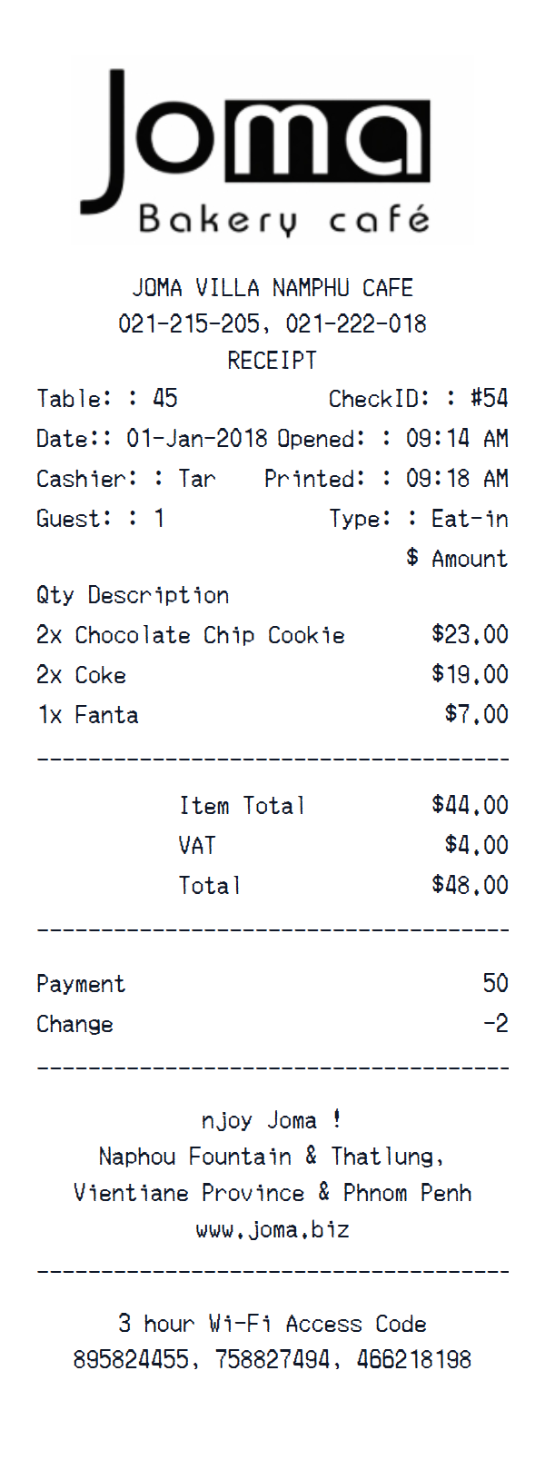 Joma Bakery Café - In-Store Receipt preview