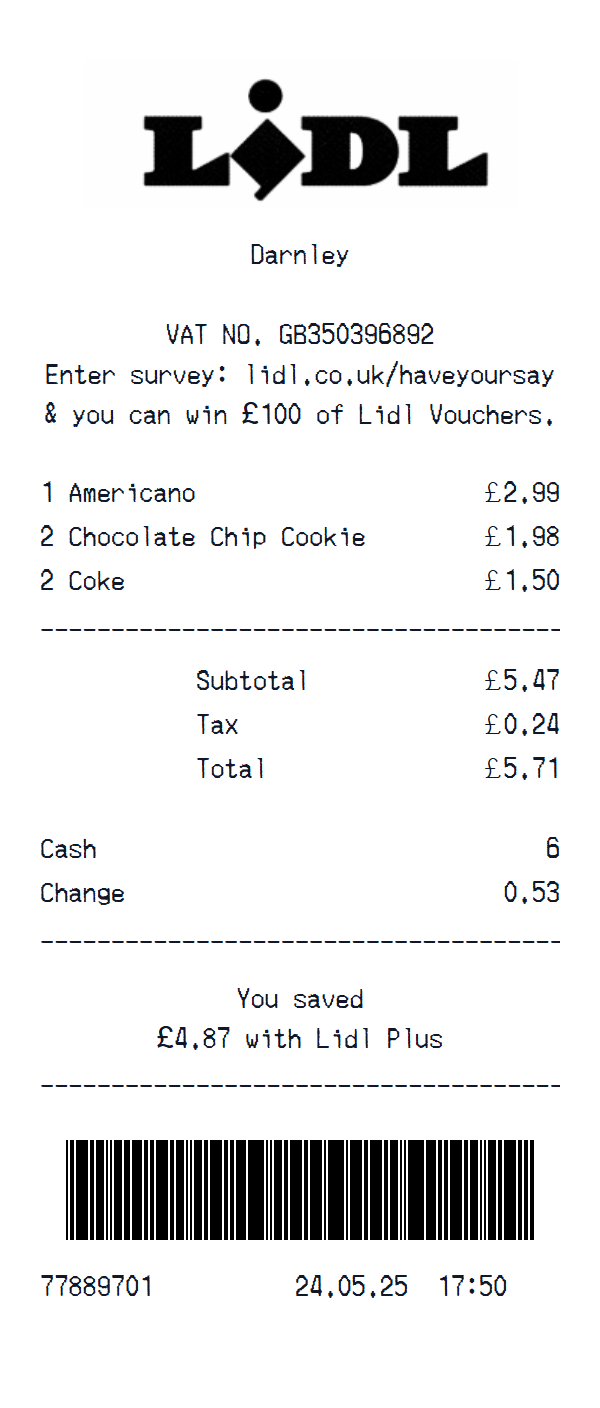 LIDL receipt example