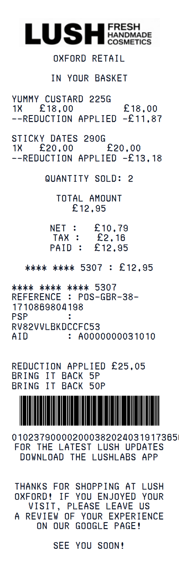 Lush receipt example