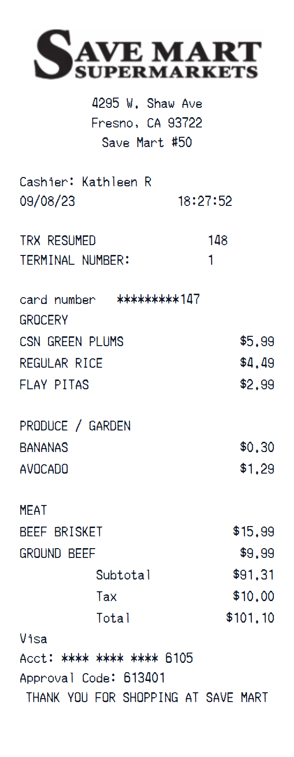 Save Mart Supermarkets Receipt preview