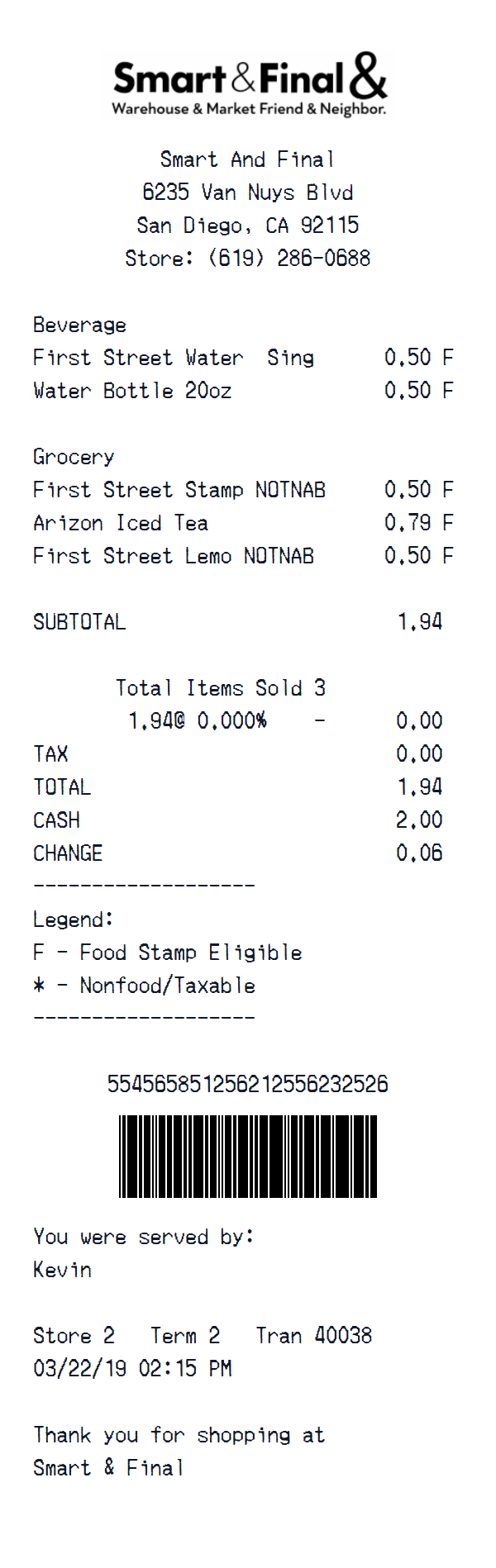 Smart & Final receipt example