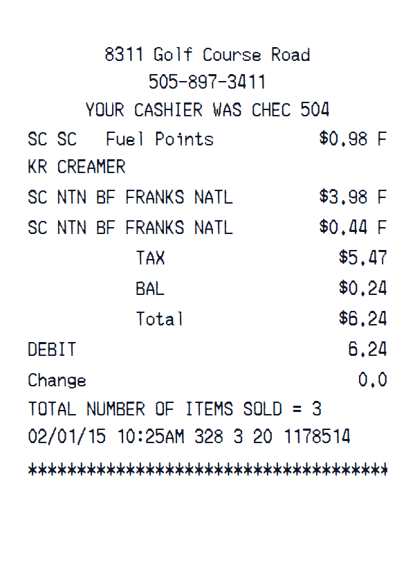 Smith’s – Grocery Store receipt example