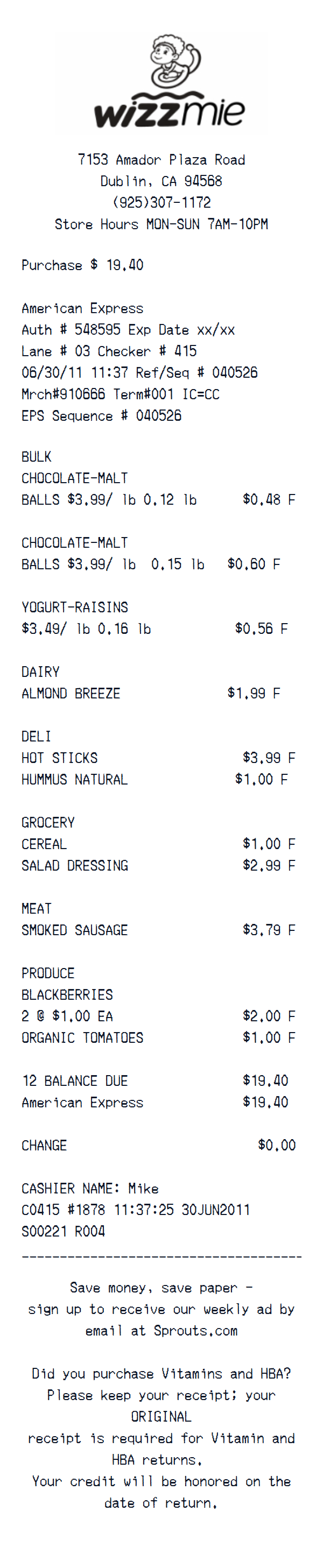 Sprouts Farmers Market receipt example