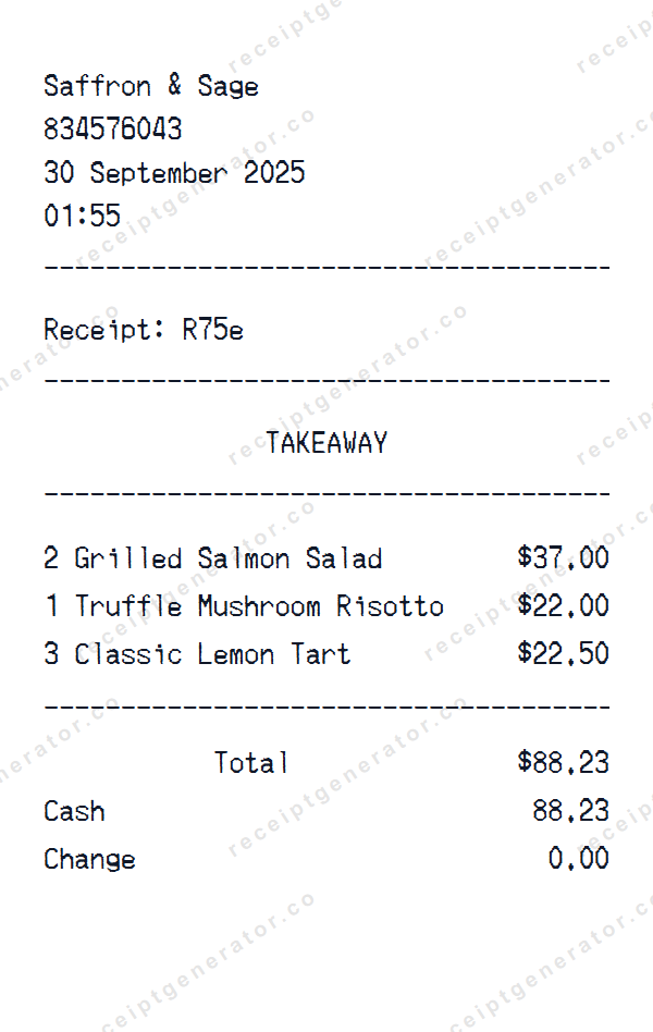 Square POS Receipt Template Square POS receipt template preview — realistic Square POS receipt with items, prices, tax, and payment details