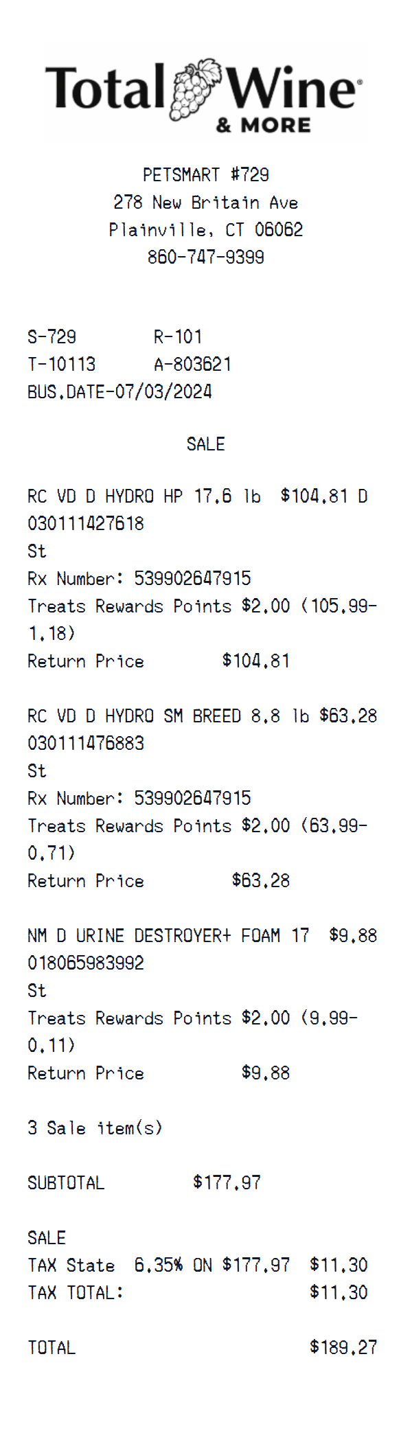 Total Wine & More receipt example