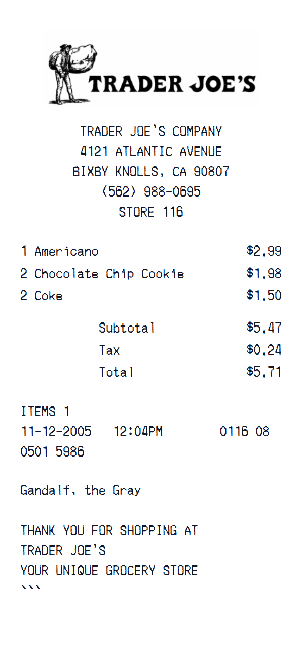 Trader Joe's Receipt preview