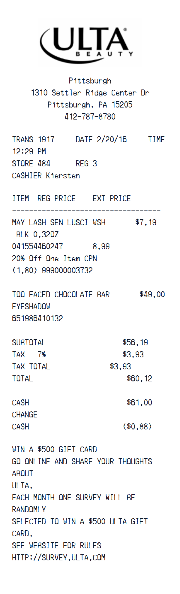 Ulta Beauty Receipt preview