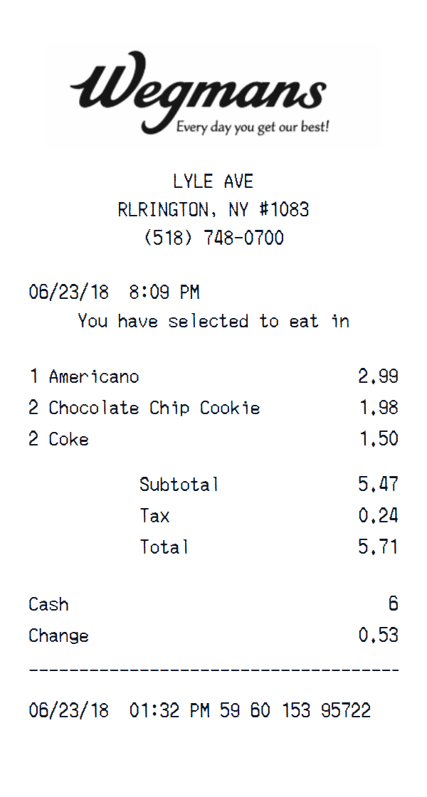 Wegmans receipt example