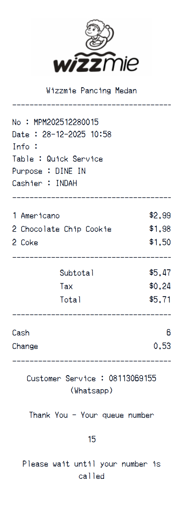 Wizzmie receipt example